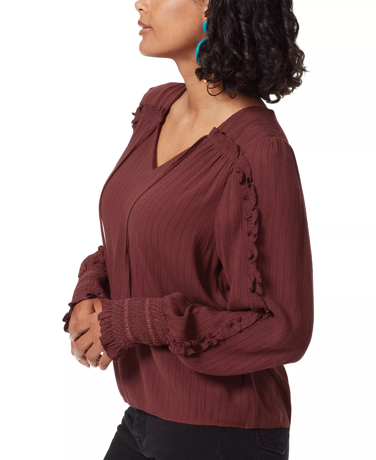 Sam Edelman Women's Varick Hammered-Satin Smocked-Cuff Tie-Neck Blouse 4 Sam Edelman Women's Varick Hammered-Satin Smocked-Cuff Tie-Neck Blouse - Image 4