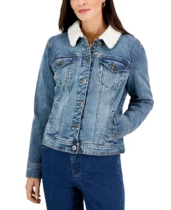 Style & Co Women's Sherpa-Collar Jean Jacket, Created For Macy's -Anne Klein Sales Store 22981671 fpx