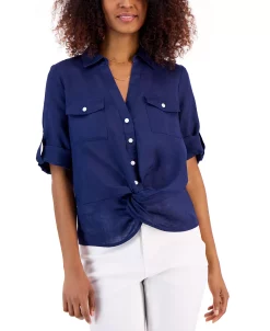 INC International Concepts Women's Linen Twist-Hem Blouse, Created For Macy's 10 INC International Concepts Women's Linen Twist-Hem Blouse, Created For Macy's -Anne Klein Sales Store 22981957 fpx