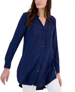INC International Concepts Women's Roll-Tab Button-Down Long Blouse, Created For Macy's -Anne Klein Sales Store 22981974 fpx