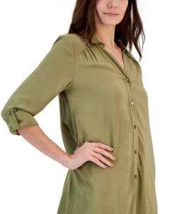 INC International Concepts Women's Roll-Tab Button-Down Long Blouse, Created For Macy's -Anne Klein Sales Store 22981977 fpx