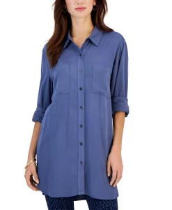 Style & Co Women's Twill Button-Up Tunic Shirt, Created For Macy's -Anne Klein Sales Store 22985858 fpx