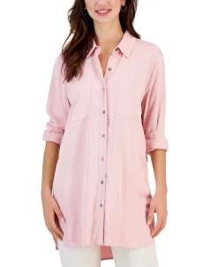 Style & Co Women's Twill Button-Up Tunic Shirt, Created For Macy's -Anne Klein Sales Store 22985859 fpx
