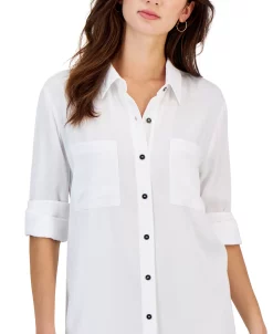 Style & Co Women's Twill Button-Up Tunic Shirt, Created For Macy's -Anne Klein Sales Store 22986388 fpx