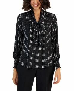 Anne Klein Women's Printed Tie-Neck Long-Sleeve Top