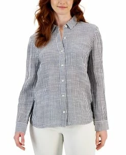 Style & Co Women's Perfect Striped Cotton Button-Up Shirt, Created For Macy's