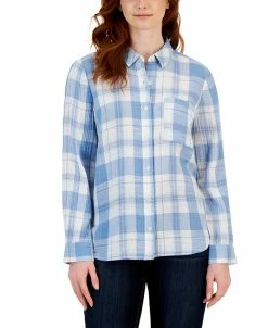 Style & Co Women's Plaid Cotton Button-Up Shirt, Created For Macy's