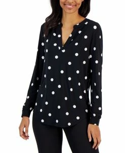Anne Klein Women's Printed Split-Neck Long-Sleeve Tunic
