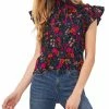 CeCe Women's Mock-Neck Floral-Print Flutter-Sleeve Top