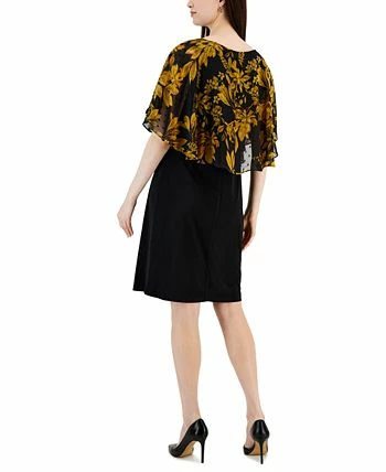 Connected Women's Flora-Print Cape-Overlay A-Line Dress 2 Connected Women's Flora-Print Cape-Overlay A-Line Dress - Image 2