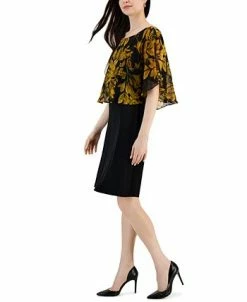 Connected Women's Flora-Print Cape-Overlay A-Line Dress 7 Connected Women's Flora-Print Cape-Overlay A-Line Dress -Anne Klein Sales Store 22996122 fpx
