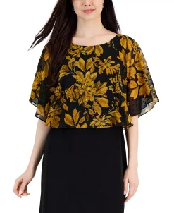 Connected Women's Flora-Print Cape-Overlay A-Line Dress 8 Connected Women's Flora-Print Cape-Overlay A-Line Dress -Anne Klein Sales Store 22996123 fpx