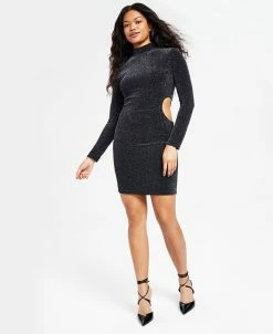 Bar III Women's Sparkling Cut-Out Long-Sleeve Mini Dress, Created For Macy's