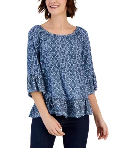Style & Co Women's Printed On Off Knit Top, Created For Macy's -Anne Klein Sales Store 22997633 fpx