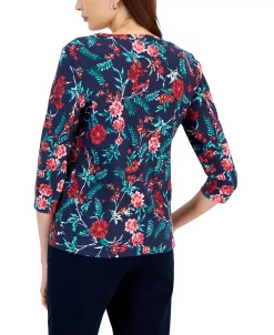 Karen Scott Women's Mistletoe Boutique Printed Henley Top, Created For Macy's -Anne Klein Sales Store 22998649 fpx