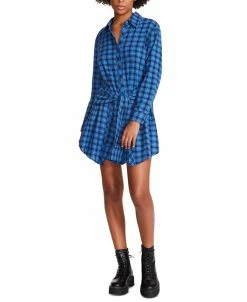 Steve Madden Women's Peyton Plaid Tie-Waist Shirt Dress
