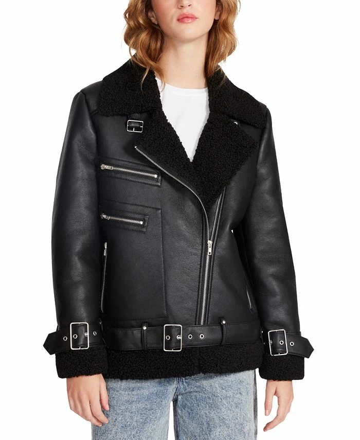 Steve Madden Women's Quinn Faux Leather Lined Moto Jacket 1 Steve Madden Women's Quinn Faux Leather Lined Moto Jacket