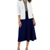 Kasper Women's One-Button Rolled Sleeve Jacket, Printed Ruffle Sleeve Blouse, & Pull-On A-Line Skirt