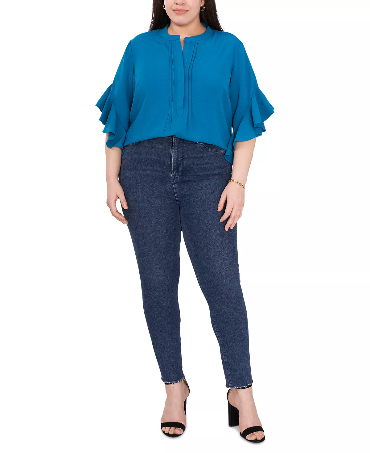Vince Camuto Plus Size Ruffle Sleeve Henley Blouse 7 Vince Camuto Plus Size Ruffle Sleeve Henley Blouse - Image 7