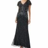 Adrianna Papell Women's Beaded Flutter-Sleeve Gown