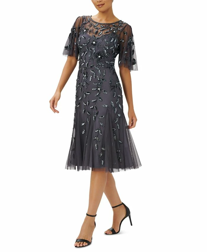 Adrianna Papell Embellished Flutter-Sleeve A-Line Dress 1 Adrianna Papell Embellished Flutter-Sleeve A-Line Dress