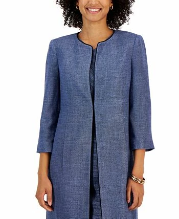 Kasper Women's Collarless 3/4-Sleeve Tweed Topper Jacket 3 Kasper Women's Collarless 3/4-Sleeve Tweed Topper Jacket - Image 3