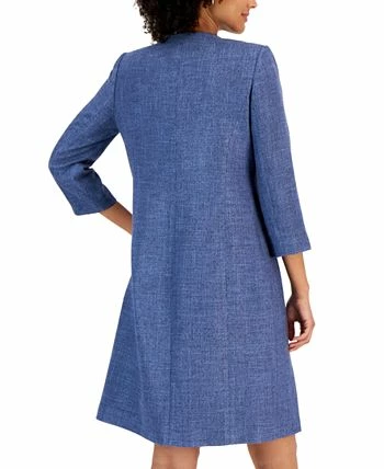 Kasper Women's Collarless 3/4-Sleeve Tweed Topper Jacket 2 Kasper Women's Collarless 3/4-Sleeve Tweed Topper Jacket - Image 2