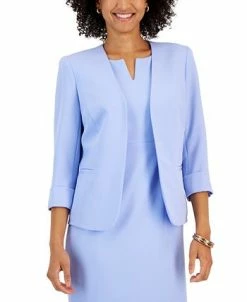 Kasper Women's Stretch Crepe Open-Front Roll-Sleeve Jacket 10 Kasper Women's Stretch Crepe Open-Front Roll-Sleeve Jacket -Anne Klein Sales Store 23035453 fpx