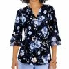 Kasper Women's Floral V-Neck Flutter-Sleeve Top