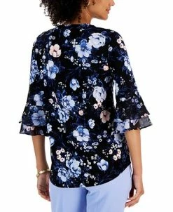 Kasper Women's Floral V-Neck Flutter-Sleeve Top -Anne Klein Sales Store 23035457 fpx