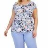 Kasper Plus Size Floral Cowl-Neck Short-Sleeve Top