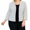 Kasper Plus Size Collarless Striped Open-Front Jacket