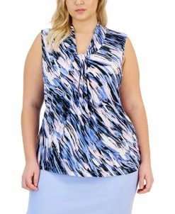 Kasper Plus Size Printed Sleeveless Twisted-Neck Top