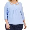 Kasper Plus Size Twisted Cutout 3/4-Sleeve Top