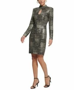 Vince Camuto Women's Mock-Neck Long-Sleeve Metallic Dress -Anne Klein Sales Store 23048510 fpx