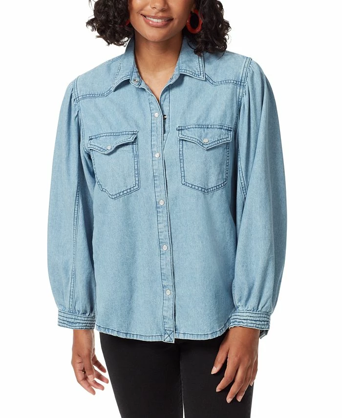 Sam Edelman Women's Farah Puff-Sleeve Denim Shirt 1 Sam Edelman Women's Farah Puff-Sleeve Denim Shirt