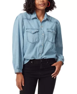 Sam Edelman Women's Farah Puff-Sleeve Denim Shirt 6 Sam Edelman Women's Farah Puff-Sleeve Denim Shirt -Anne Klein Sales Store 23048933 fpx
