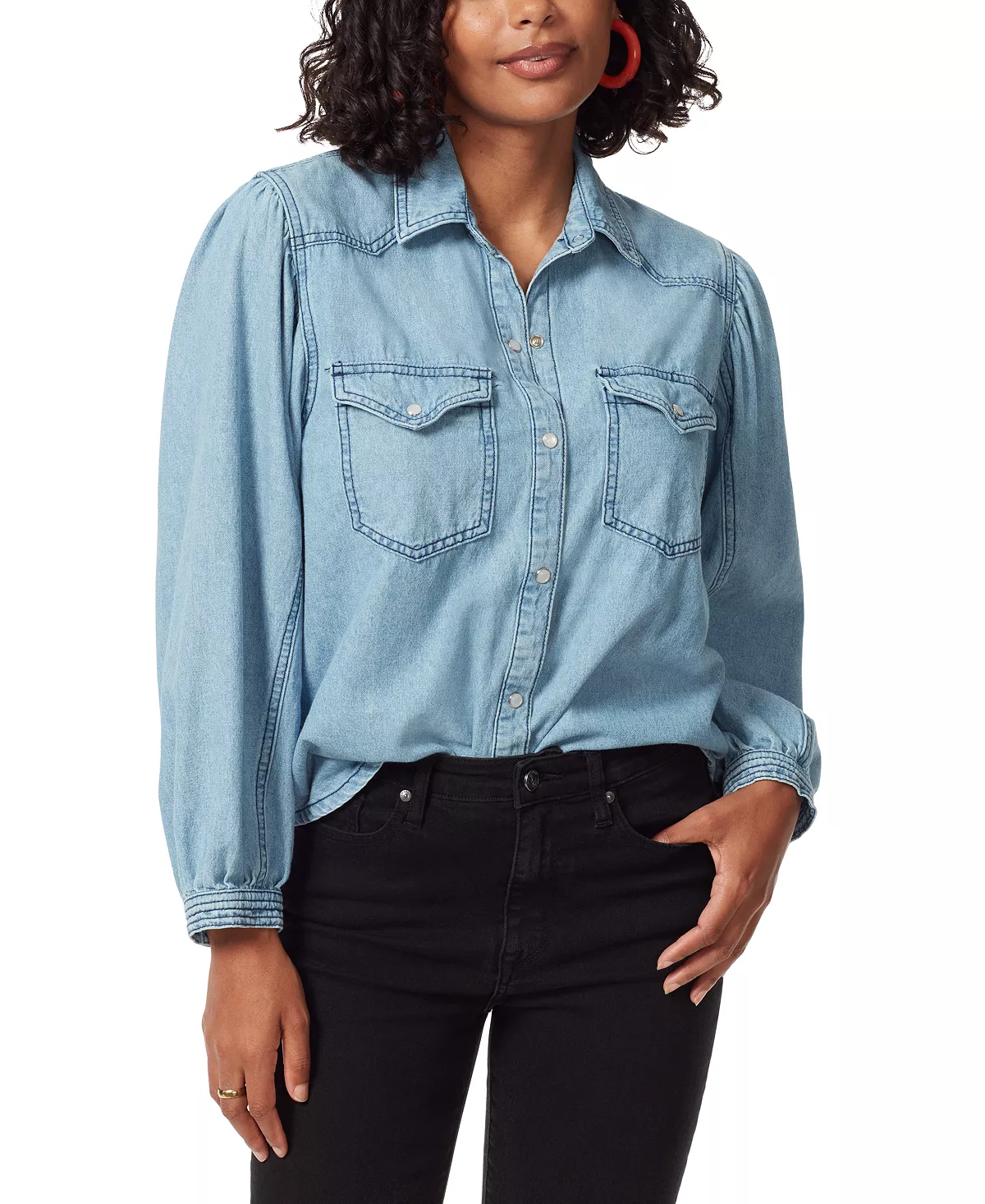 Sam Edelman Women's Farah Puff-Sleeve Denim Shirt 3 Sam Edelman Women's Farah Puff-Sleeve Denim Shirt - Image 3