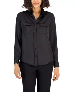 Alfani Women's Satin Collared Utility Blouse, Created For Macy's -Anne Klein Sales Store 23087430 fpx