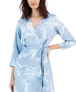 Alfani Women's Printed 3/4-Sleeve Midi Satin Wrap Dress, Created For Macy's -Anne Klein Sales Store 23087633 fpx