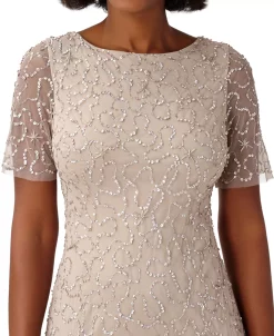 Papell Studio Women's Round-Neck Beaded Short-Sleeve Gown -Anne Klein Sales Store 23088307 fpx