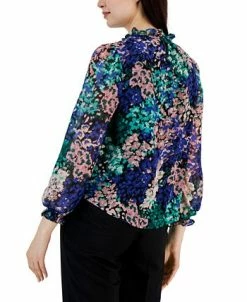 Anne Klein Women's Floral-Print Ruffled-Neck Blouse -Anne Klein Sales Store 23098544 fpx