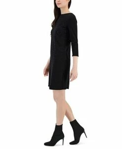 Anne Klein Women's Studded 3/4-Sleeve Fit & Flare Sweater Dress -Anne Klein Sales Store 23099105 fpx