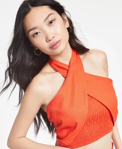 And Now This Women's Sleeveless Twisted Smocked Halter Top -Anne Klein Sales Store 23109841 fpx