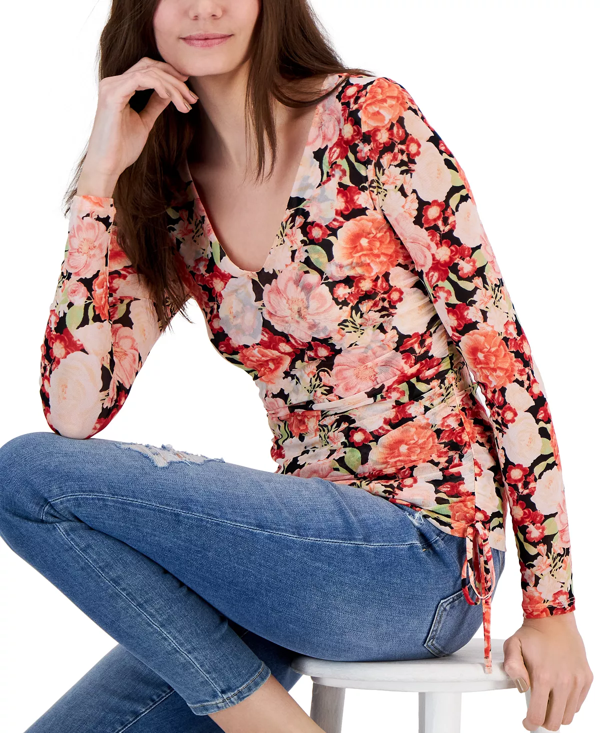 INC International Concepts Women's Printed Mesh Side-Tie Top, Created For Macy's 3 INC International Concepts Women's Printed Mesh Side-Tie Top, Created For Macy's - Image 3