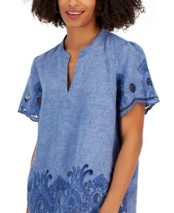Charter Club Women's Linen Embroidered Popover Top, Created For Macy's -Anne Klein Sales Store 23111751 fpx