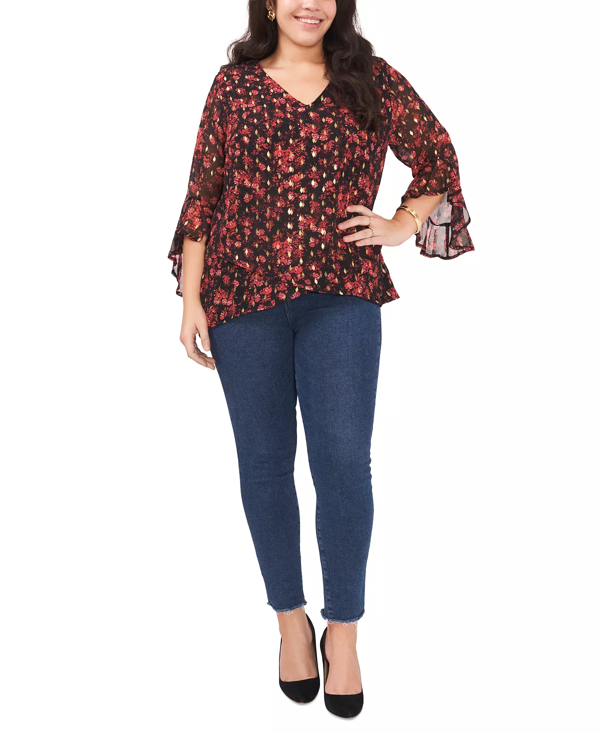Vince Camuto Plus Size Printed Flutter-Sleeve Top 3 Vince Camuto Plus Size Printed Flutter-Sleeve Top - Image 3