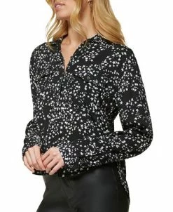 DKNY Jeans Women's Star-Print Button-Front High-Low Top -Anne Klein Sales Store 23139157 fpx