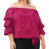 Vince Camuto Plus Size Off-The-Shoulder Bubble-Sleeve Printed Blouse