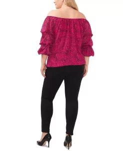 Vince Camuto Plus Size Off-The-Shoulder Bubble-Sleeve Printed Blouse -Anne Klein Sales Store 23149444 fpx